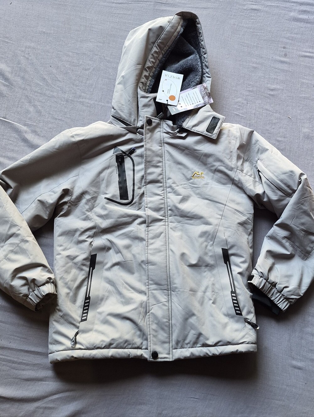 Wulful Light Gray Hooded Winter Jacket with Logo
